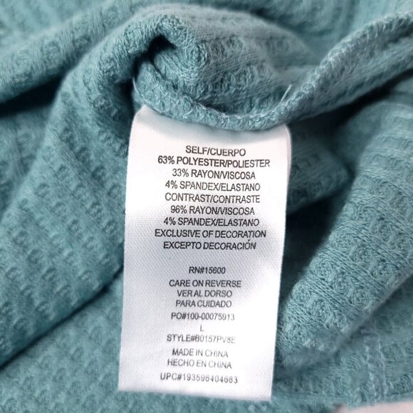 Democracy Womens Top L Waffle-Knit V-Neck Long-Sleeve Hi-Lo Pullover - Picture 6 of 6